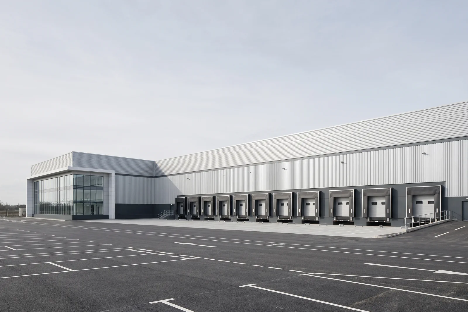 Kestrel Park — large distribution centre with loading docks at dawn